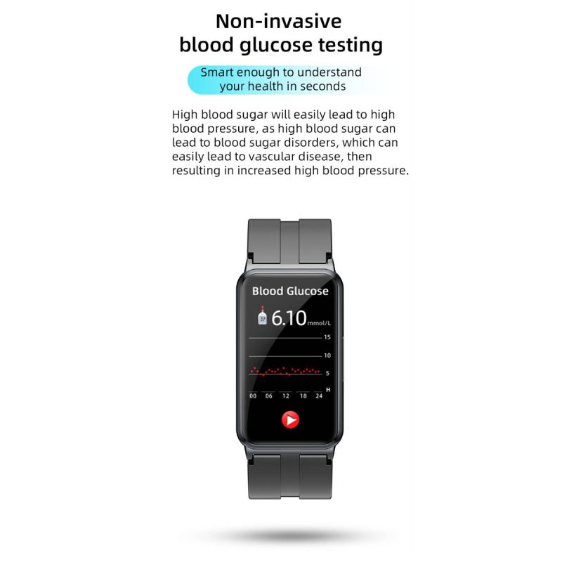 EP01 Smartklokke med blodglukose Sukker EKG HRV, Hjertefrekvens, Kroppstemperatur, 1.47