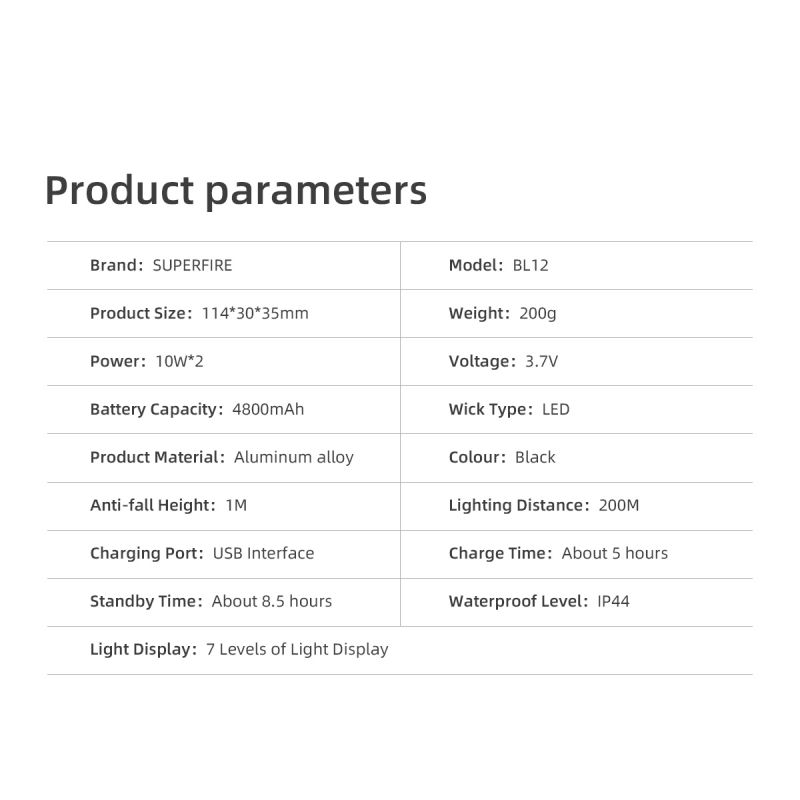 SUPERFIRE BL12 1300LM Sykkelfrontlys USB Oppladbar 4800mAh LED-hodelykt Sykkellampe Sykling