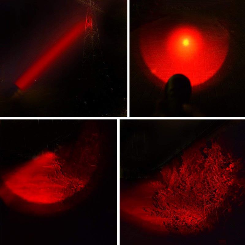Ultrafire WF-502B.2 kompakt LED rødt lys lommelykt IPX65 vanntett med justerbart fokus for jakt og astronomi