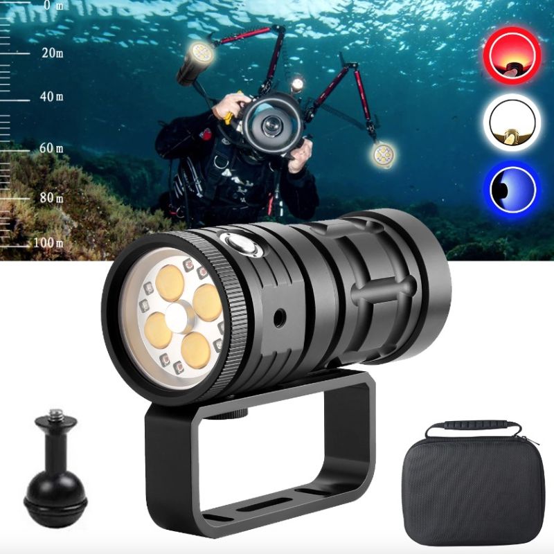 Taktisk dykkerlommelykt med 25000 lumens for undervannsfotografering og marine eventyr 120M vanntett