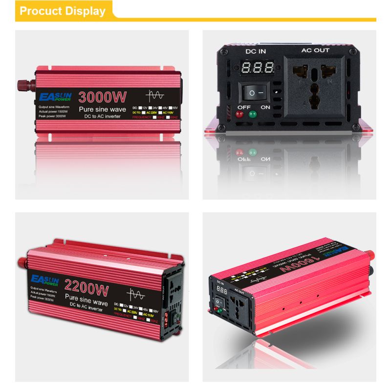 Pure Sine Wave Inverter 3000W med Aluminium Magnesium Skall Høy Effektivitet for Husholdningsapparater Camping