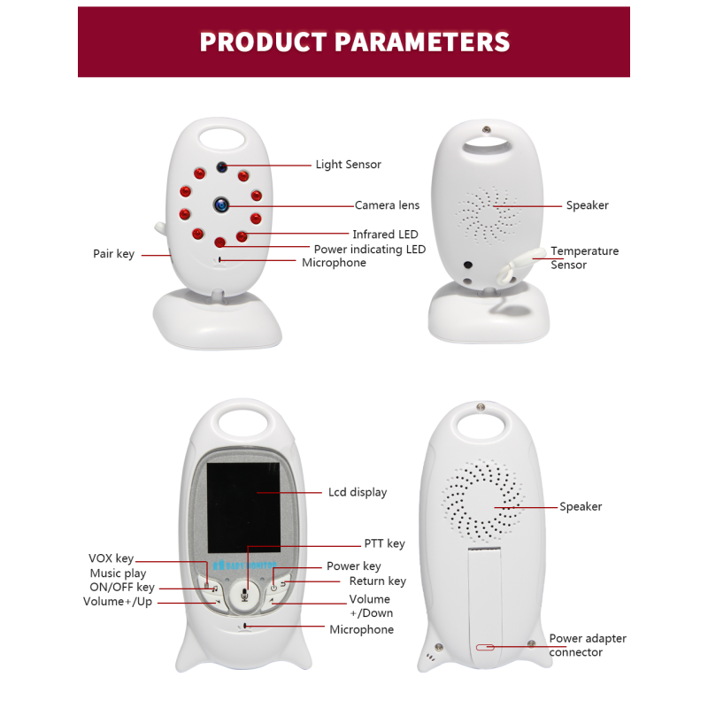 VB601 trådløs video baby monitor med toveis samtale nattsyn IR LED og temperaturovervåking for baby komfort