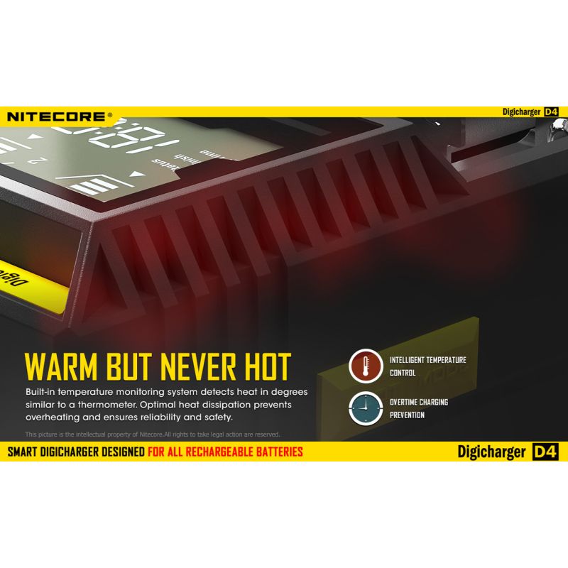 Nitecore D4 Digicharger batterilader med LCD skjerm Li-Ion 18650 Ni-MH sikkerhet og effektivitet retur mulig