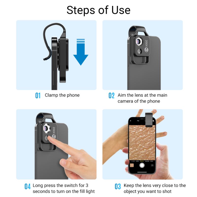 APEXEL 200X mikroskoplinse CPL LED lys for iPhone Samsung høyoppløselig mobilfotografi bærbart lettvekt