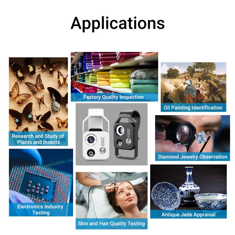 APEXEL 200X mikroskoplinse CPL LED lys for iPhone Samsung høyoppløselig mobilfotografi bærbart lettvekt