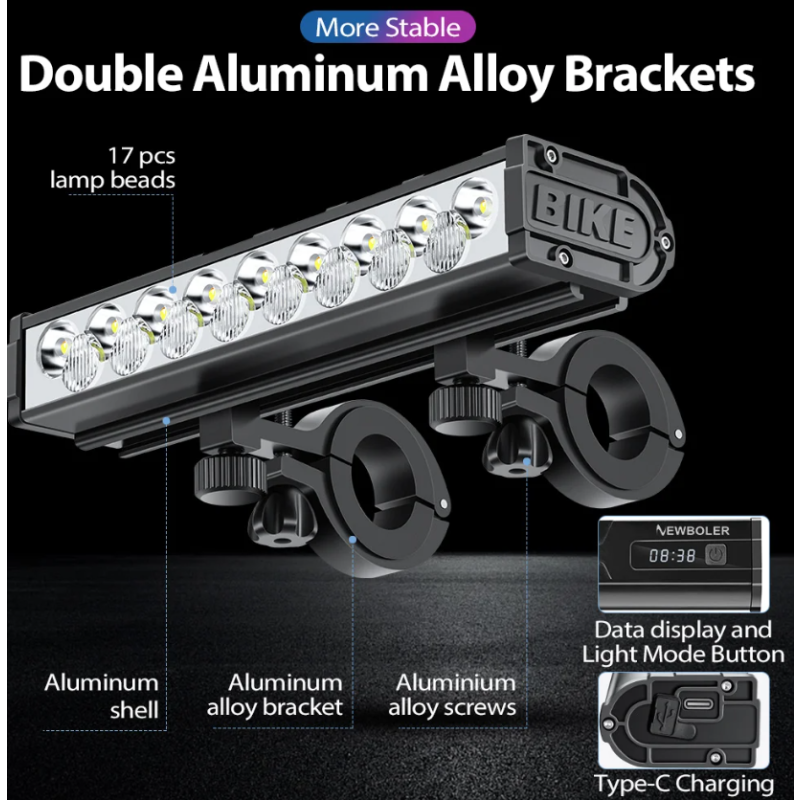 NITEBEAM sykkellampe 10000 lumen sykkellys foran USB-lading vanntett ideell for MTB og landeveissykling