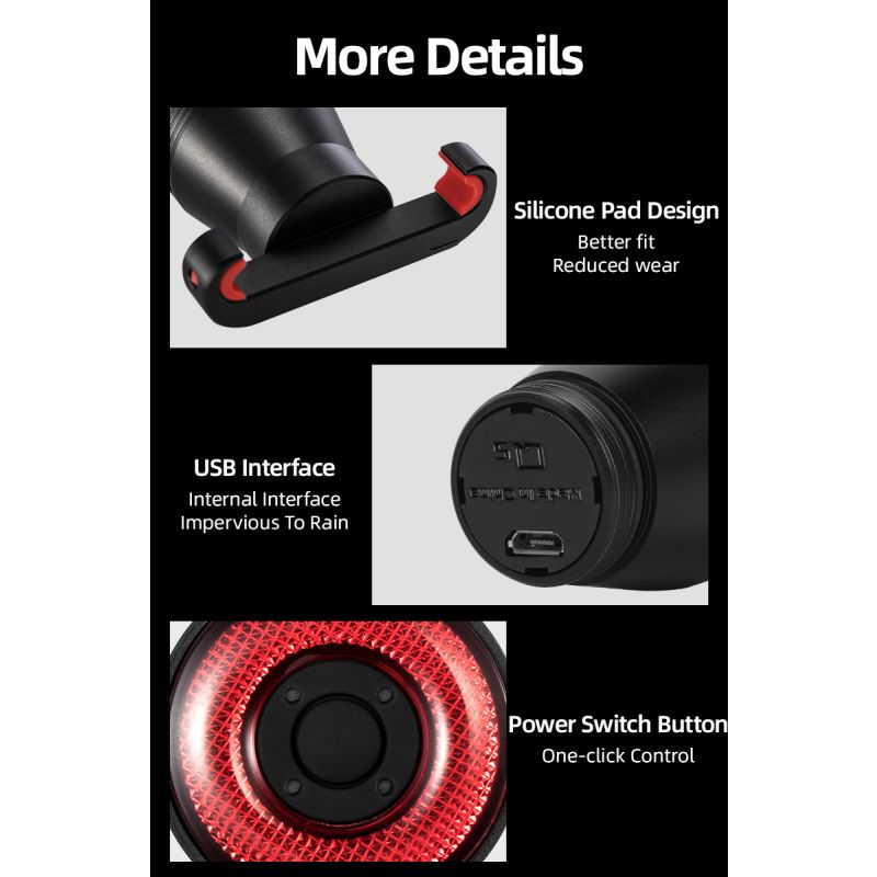 ROCKBROS Q5 Sykkel Smart Lys Auto Bremsesensor LED Baklykt IPx6 Vanntett for Synlighet og Sikkerhet