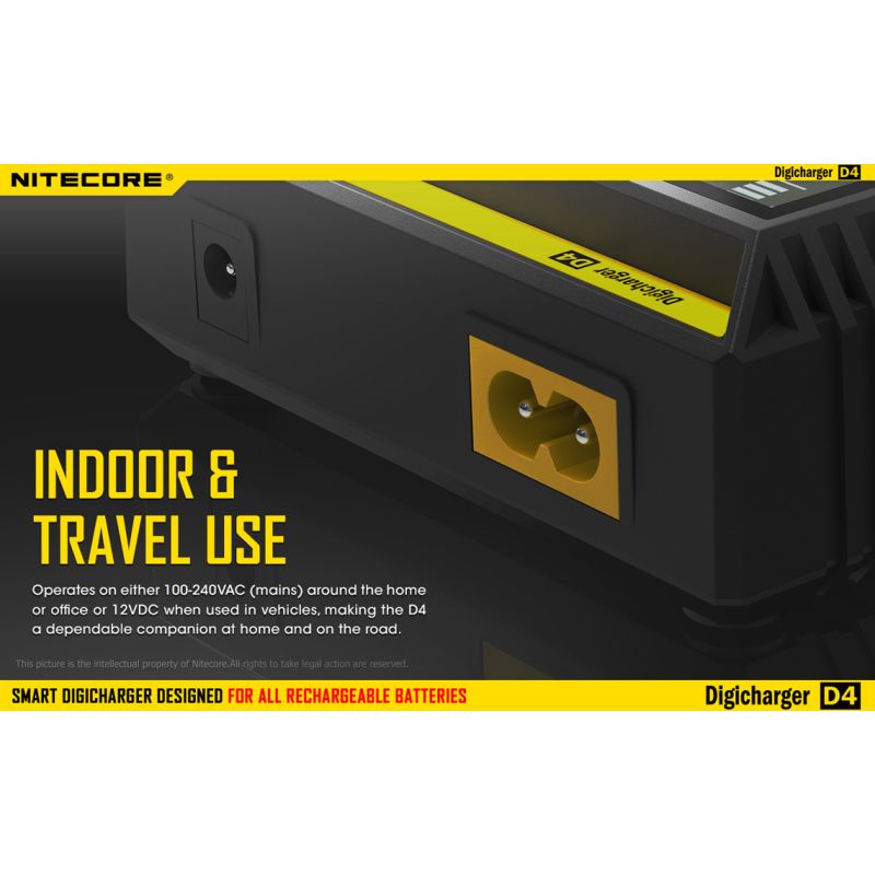 Nitecore D4 Digicharger batterilader med LCD skjerm Li-Ion 18650 Ni-MH sikkerhet og effektivitet retur mulig