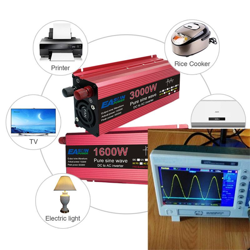 Pure Sine Wave Inverter 3000W med Aluminium Magnesium Skall Høy Effektivitet for Husholdningsapparater Camping