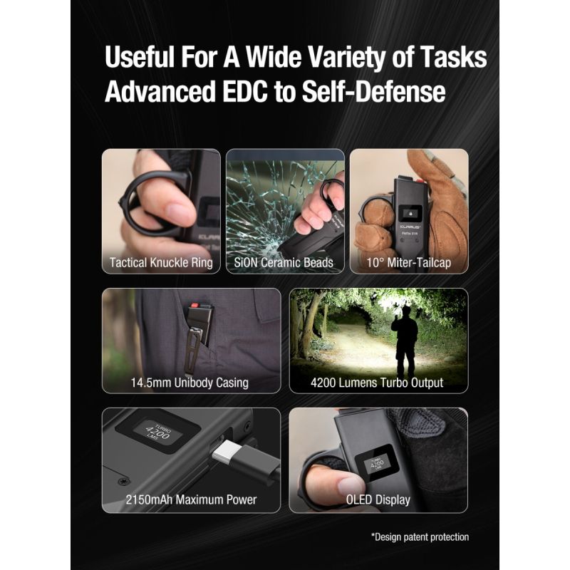 Klarus X1 EDC Lommelykt 4200LM Turbo Lys, Taktisk Nød Utendørs Lys, 175m Rekkevidde, SST-70
