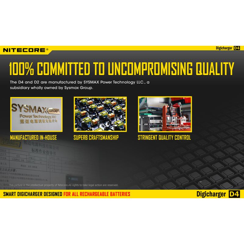 Nitecore D4 Digicharger batterilader med LCD skjerm Li-Ion 18650 Ni-MH sikkerhet og effektivitet retur mulig