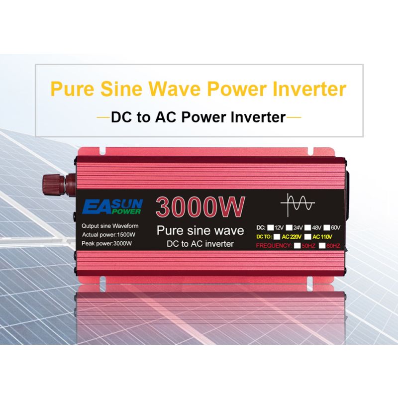 Pure Sine Wave Inverter 3000W med Aluminium Magnesium Skall Høy Effektivitet for Husholdningsapparater Camping