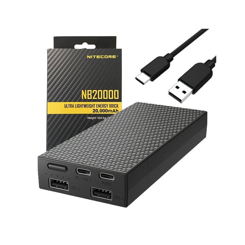 Nitecore NB20000 QC Dual Port strømbank lettvekt slitesterk bærbar lader 20000mAh hurtiglading USB/USB-C