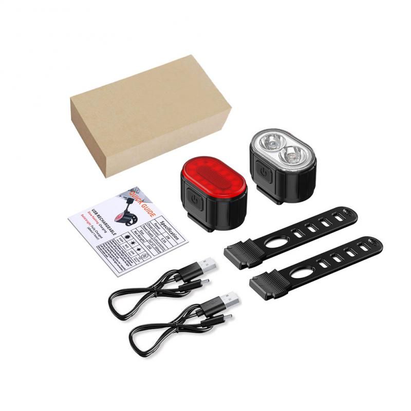 USB oppladbare sykkellys vanntett hvit frontlys og rød baklykt for sykkelsikkerhet og synlighet
