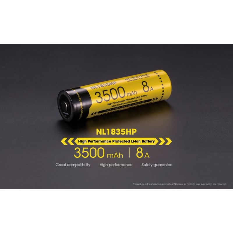 Nitecore NL1835HP 3500mAh høyytelse oppladbart 18650 Li-ion batteri for høy drenering enheter og lommelykter