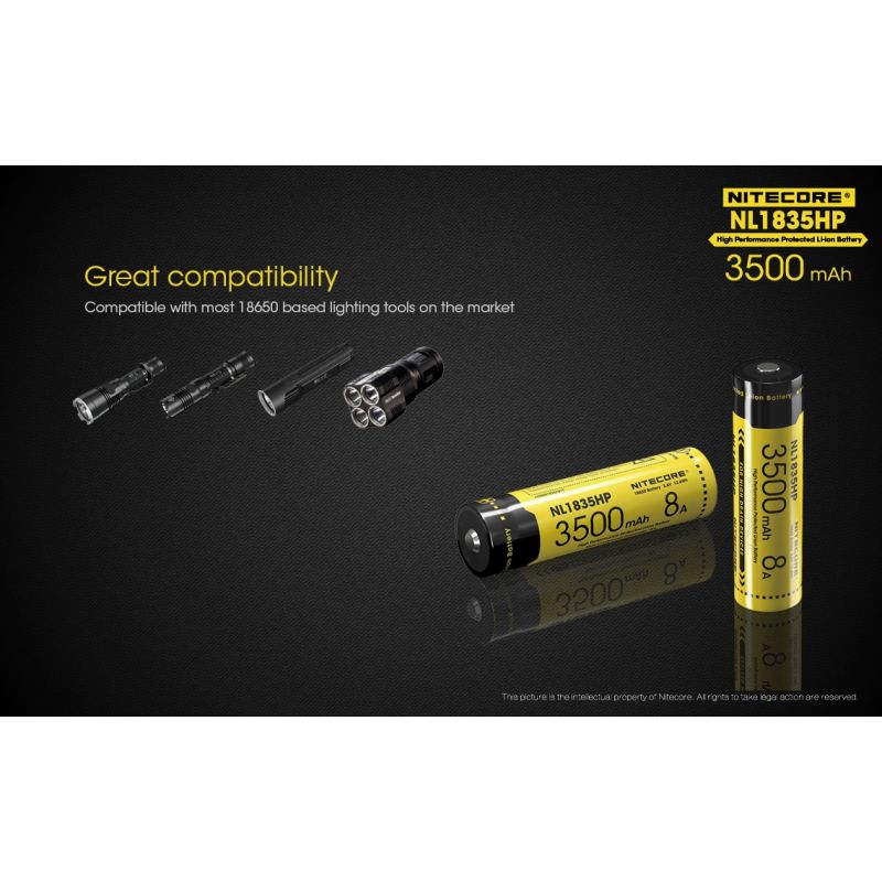 Nitecore NL1835HP 3500mAh høyytelse oppladbart 18650 Li-ion batteri for høy drenering enheter og lommelykter