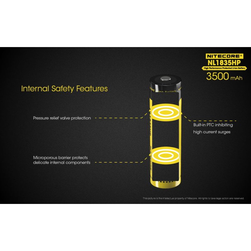 Nitecore NL1835HP 3500mAh høyytelse oppladbart 18650 Li-ion batteri for høy drenering enheter og lommelykter
