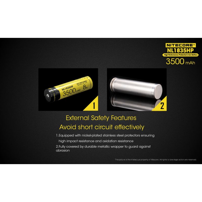 Nitecore NL1835HP 3500mAh høyytelse oppladbart 18650 Li-ion batteri for høy drenering enheter og lommelykter