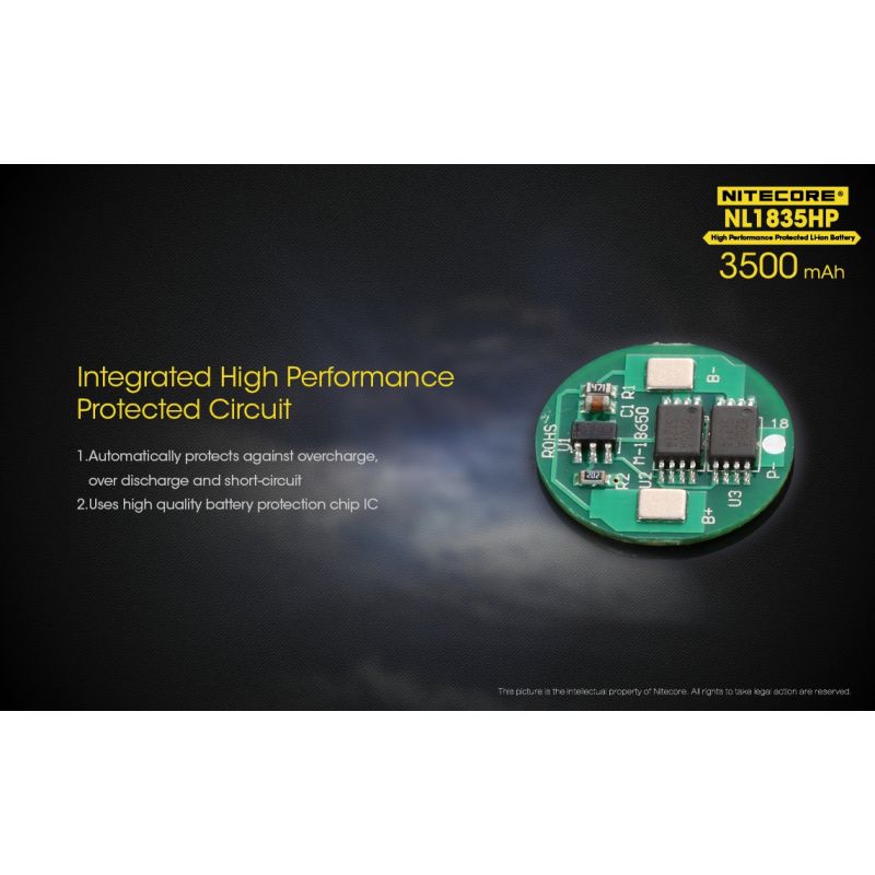 Nitecore NL1835HP 3500mAh høyytelse oppladbart 18650 Li-ion batteri for høy drenering enheter og lommelykter