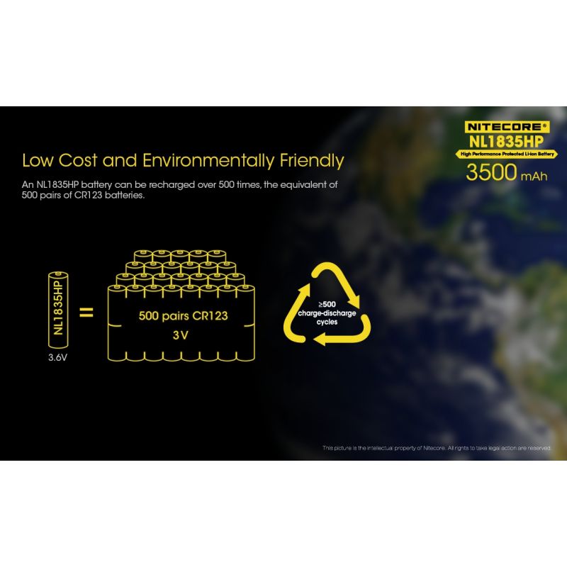 Nitecore NL1835HP 3500mAh høyytelse oppladbart 18650 Li-ion batteri for høy drenering enheter og lommelykter