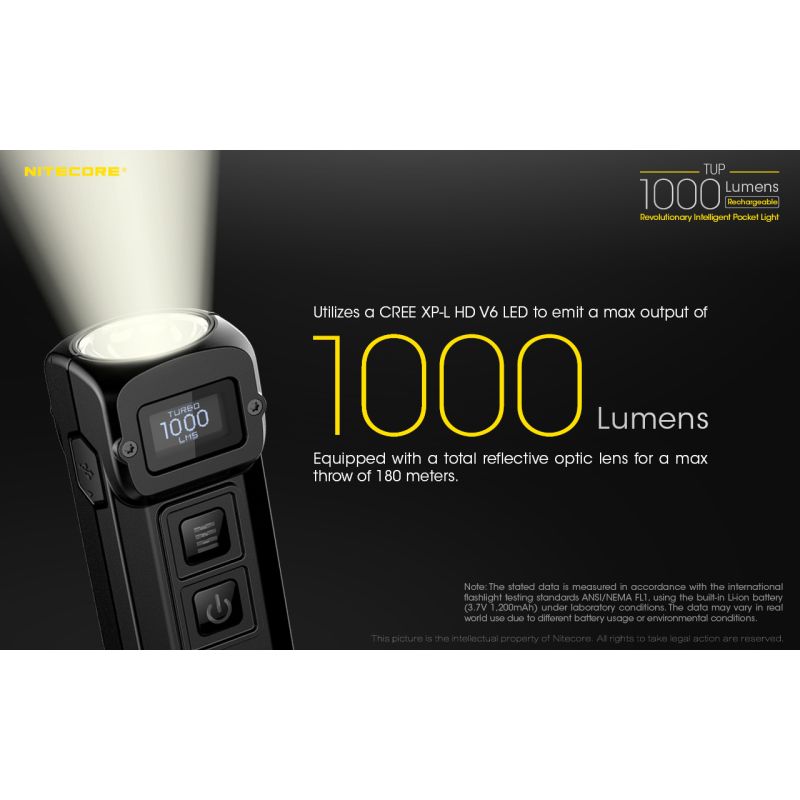 Nitecore TUP kompakt LED lommelykt 1000 lumen USB oppladbar med XP-L HD V6 og OLED skjerm for utendørsutstyr