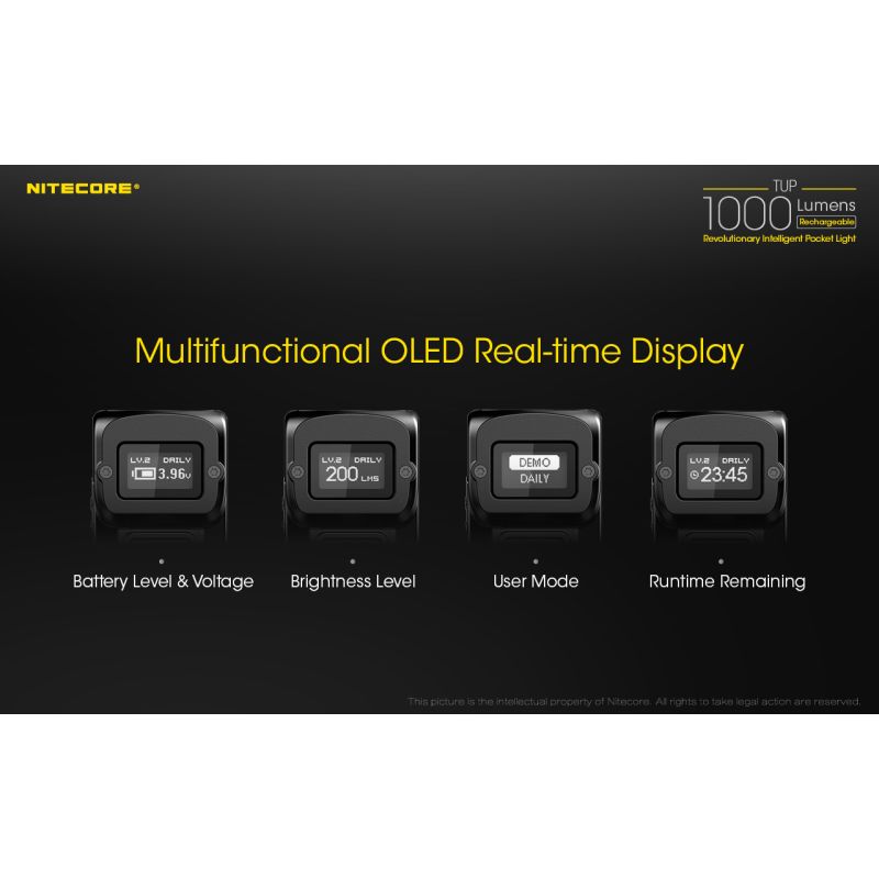 Nitecore TUP kompakt LED lommelykt 1000 lumen USB oppladbar med XP-L HD V6 og OLED skjerm for utendørsutstyr