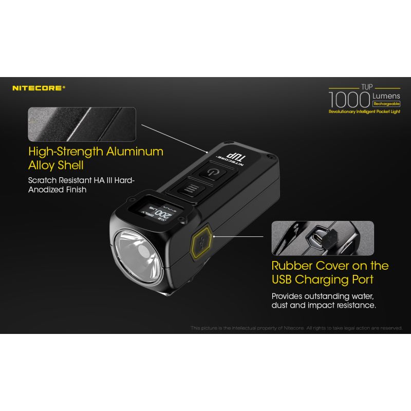 Nitecore TUP kompakt LED lommelykt 1000 lumen USB oppladbar med XP-L HD V6 og OLED skjerm for utendørsutstyr