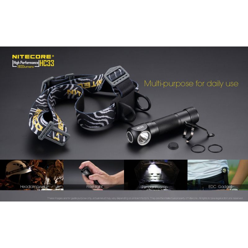 Nitecore HC33 XHP35 LED-hodelykt 1800 lumen justerbar vinkel for campingutstyr og profesjonell utendørsbruk