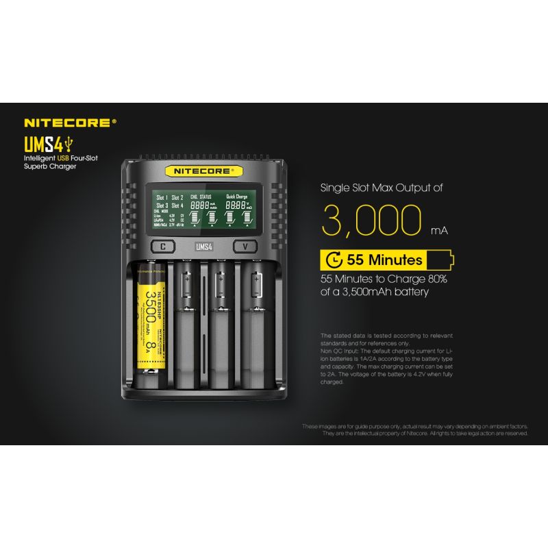 Nitecore UMS4 Intelligent USB-lader Perfekt for 18650 21700 26650 Hurtiglading USB-C Inngang Pålitelig Friluftsliv