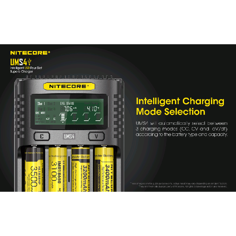 Nitecore UMS4 Intelligent USB-lader Perfekt for 18650 21700 26650 Hurtiglading USB-C Inngang Pålitelig Friluftsliv