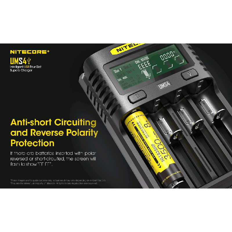 Nitecore UMS4 Intelligent USB-lader Perfekt for 18650 21700 26650 Hurtiglading USB-C Inngang Pålitelig Friluftsliv
