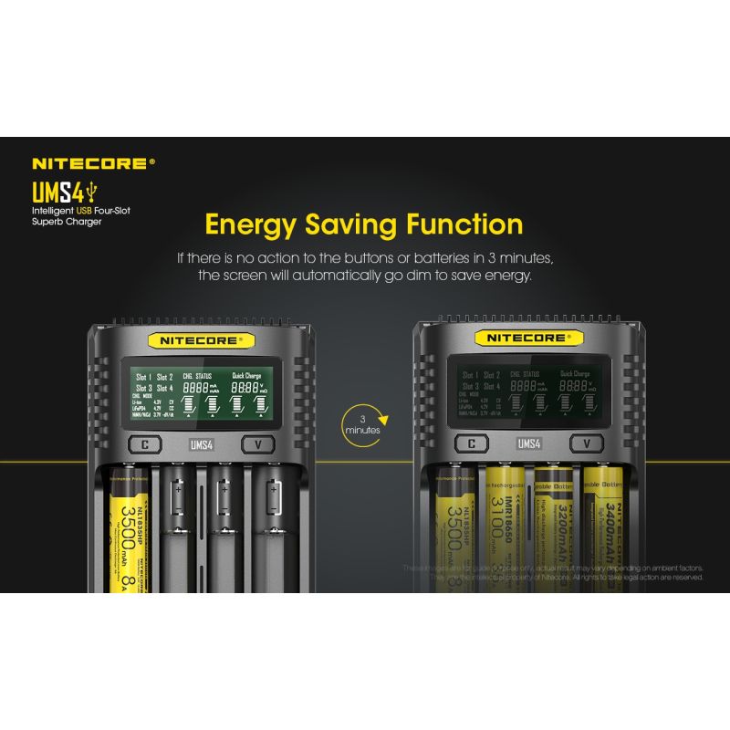 Nitecore UMS4 Intelligent USB-lader Perfekt for 18650 21700 26650 Hurtiglading USB-C Inngang Pålitelig Friluftsliv