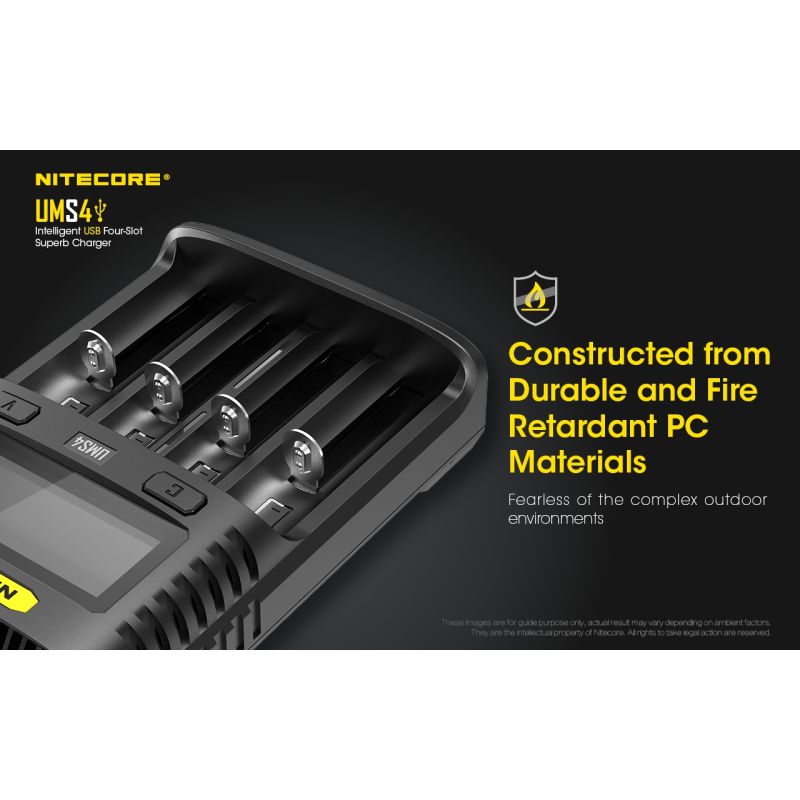 Nitecore UMS4 Intelligent USB-lader Perfekt for 18650 21700 26650 Hurtiglading USB-C Inngang Pålitelig Friluftsliv