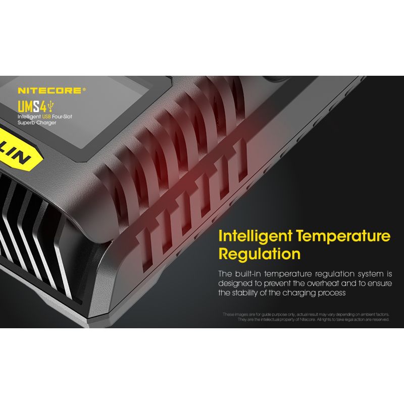 Nitecore UMS4 Intelligent USB-lader Perfekt for 18650 21700 26650 Hurtiglading USB-C Inngang Pålitelig Friluftsliv