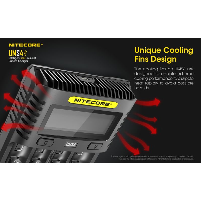 Nitecore UMS4 Intelligent USB-lader Perfekt for 18650 21700 26650 Hurtiglading USB-C Inngang Pålitelig Friluftsliv