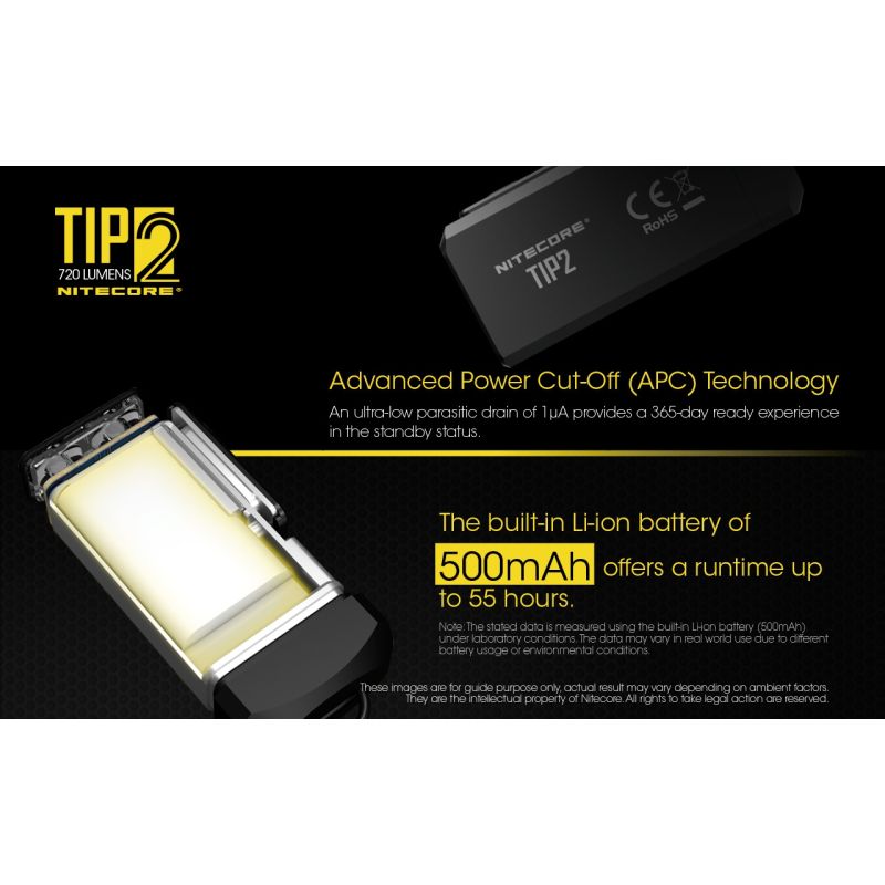 Nitecore TIP2 USB-oppladbar nøkkelringlommelykt 720 lumen Kompakt LED-belysning for camping og daglig bruk