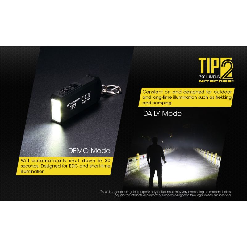 Nitecore TIP2 USB-oppladbar nøkkelringlommelykt 720 lumen Kompakt LED-belysning for camping og daglig bruk