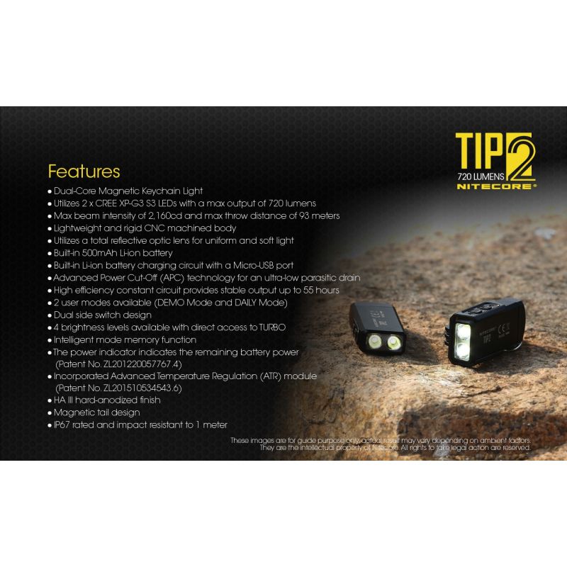 Nitecore TIP2 USB-oppladbar nøkkelringlommelykt 720 lumen Kompakt LED-belysning for camping og daglig bruk