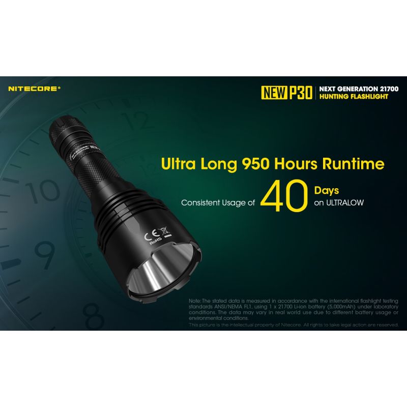Nitecore NY P30 XP-L HI V3 Kompakt høyytelses LED-lommelykt 1000 lumen 618 meter rekkevidde utendørs bruk