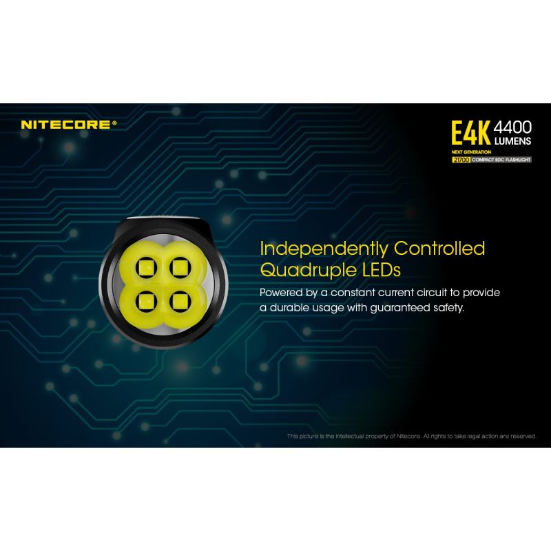 Nitecore E4K lommelykt innovativ bærbar med 4400 lumen 21700 batteri IP68 værbestandig perfekt for utendørsbruk