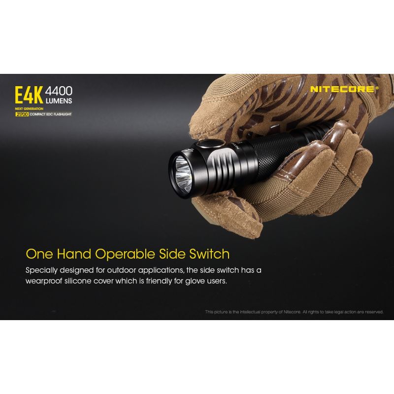 Nitecore E4K lommelykt innovativ bærbar med 4400 lumen 21700 batteri IP68 værbestandig perfekt for utendørsbruk