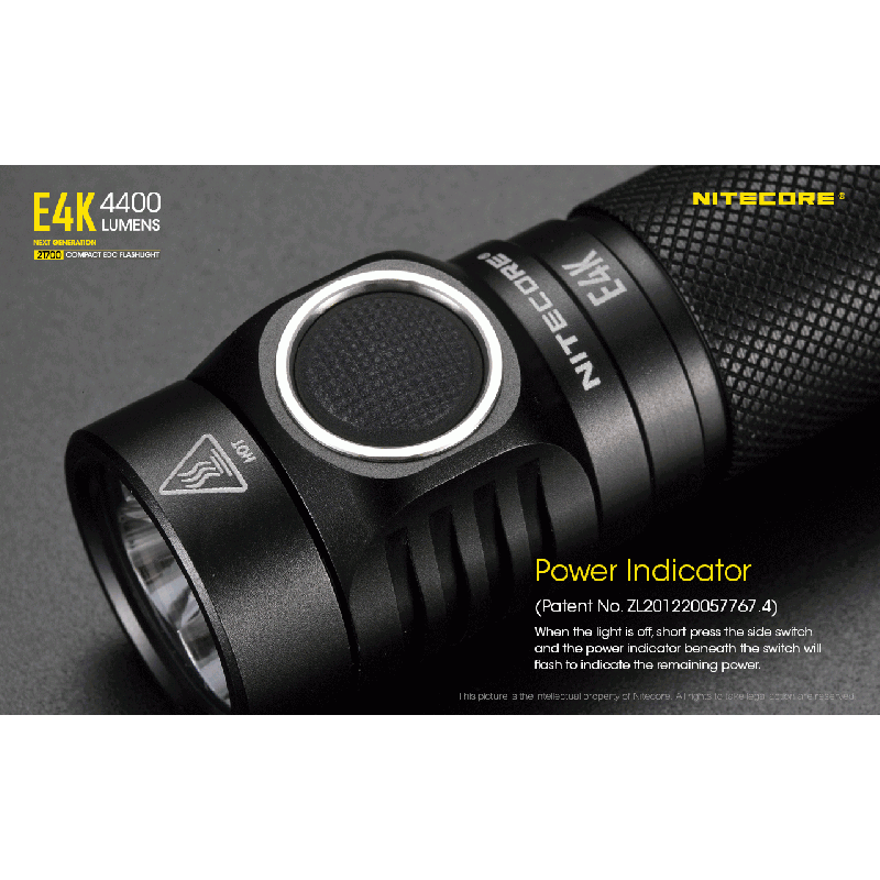 Nitecore E4K lommelykt innovativ bærbar med 4400 lumen 21700 batteri IP68 værbestandig perfekt for utendørsbruk