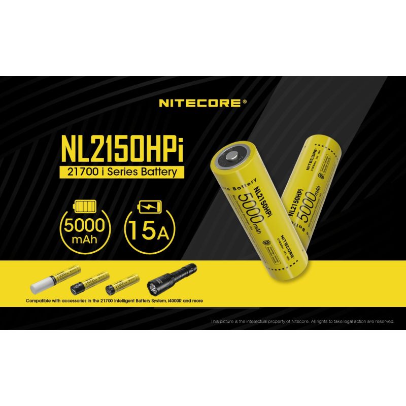 NITECORE NL2150HPI 5000mAh 3.6V 18Wh 21700 Li-ion oppladbart batteri høy ytelse for lommelyktbatteri