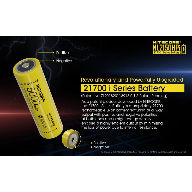 NITECORE NL2150HPI 5000mAh 3.6V 18Wh 21700 Li-ion oppladbart batteri høy ytelse for lommelyktbatteri