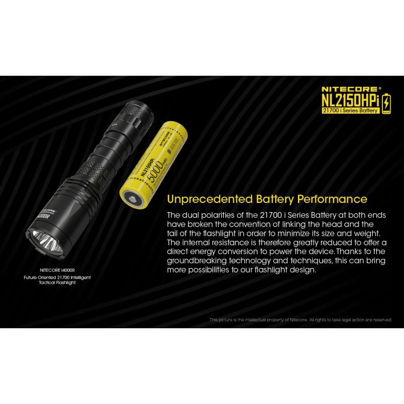 NITECORE NL2150HPI 5000mAh 3.6V 18Wh 21700 Li-ion oppladbart batteri høy ytelse for lommelyktbatteri