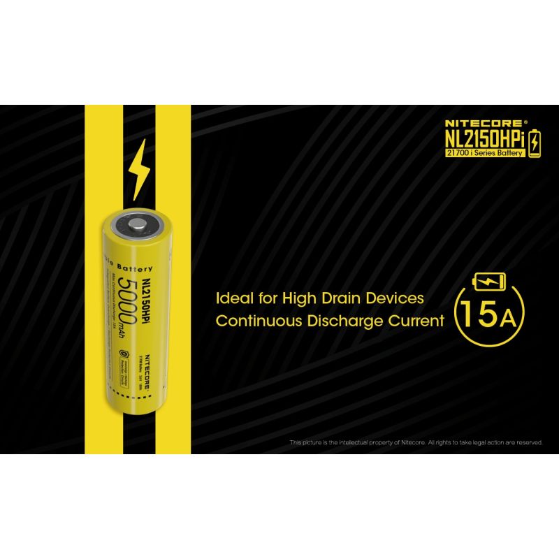 NITECORE NL2150HPI 5000mAh 3.6V 18Wh 21700 Li-ion oppladbart batteri høy ytelse for lommelyktbatteri