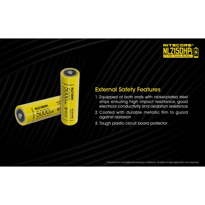 NITECORE NL2150HPI 5000mAh 3.6V 18Wh 21700 Li-ion oppladbart batteri høy ytelse for lommelyktbatteri