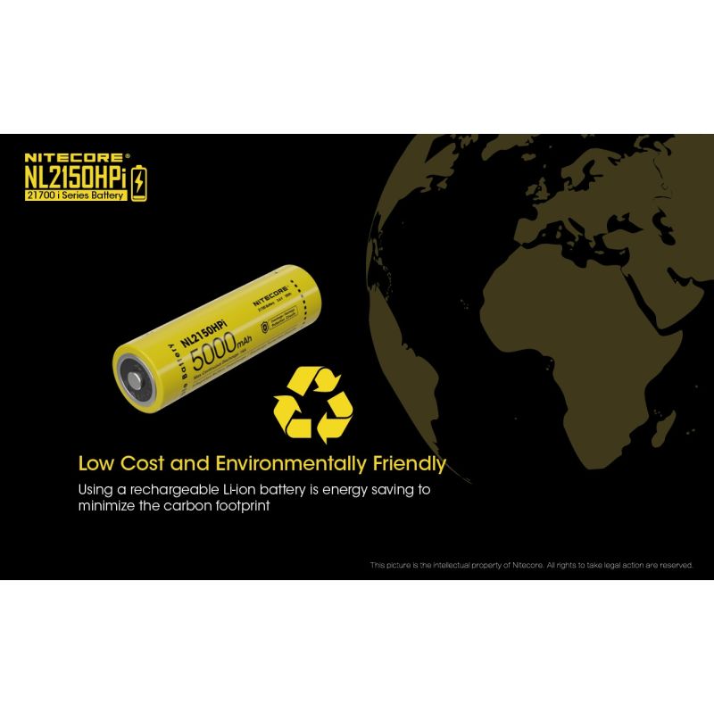 NITECORE NL2150HPI 5000mAh 3.6V 18Wh 21700 Li-ion oppladbart batteri høy ytelse for lommelyktbatteri