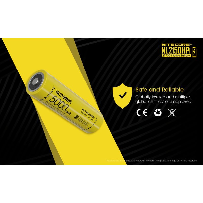 NITECORE NL2150HPI 5000mAh 3.6V 18Wh 21700 Li-ion oppladbart batteri høy ytelse for lommelyktbatteri