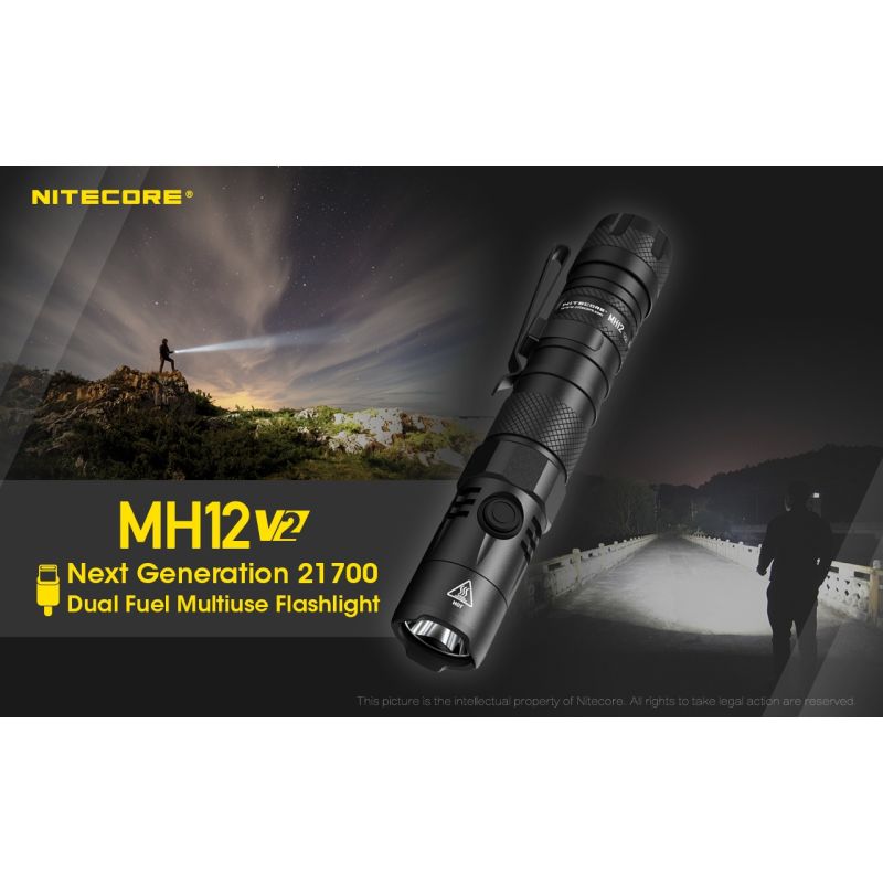 Nitecore MH12 V2 XP-L2 V6 LED 1200 lumen robust lommelykt med utendørs belysning og allsidige strømalternativer